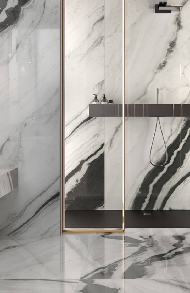 Designing bathrooms with Marble effect porcelain tiles