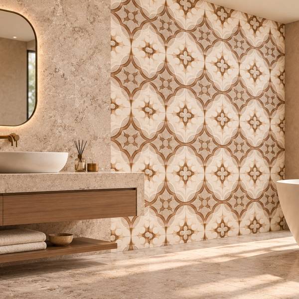 Modern Living room with porcelain tiles, creating a contemporary atmosphere.