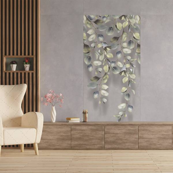 Modern Living room with porcelain tiles, creating an elegant atmosphere.