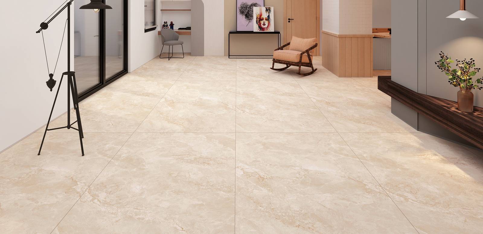 Modern Light Commercial highlighting beige tones with porcelain tiles, creating a warm atmosphere.
