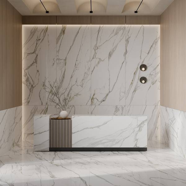 Modern Light Commercial highlighting white tones with porcelain tiles, creating a luxurious atmosphere.
