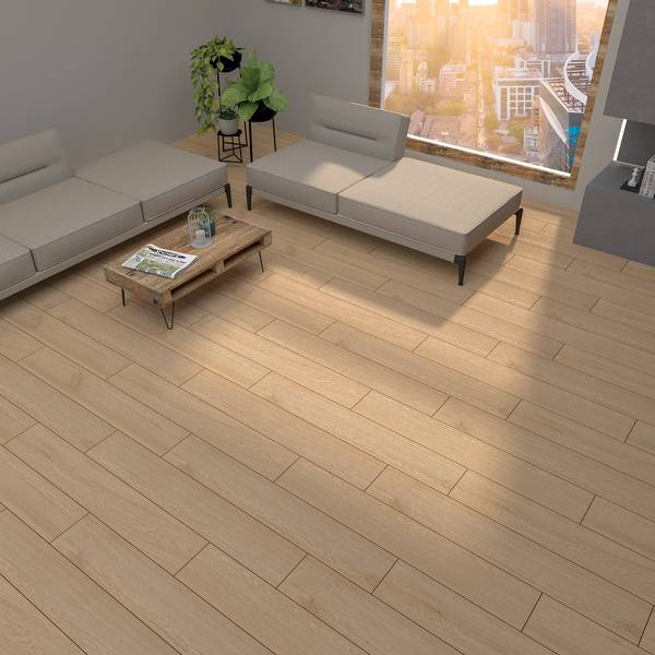 Modern Living room featuring beige, white tones with porcelain tiles, creating a contemporary atmosphere.