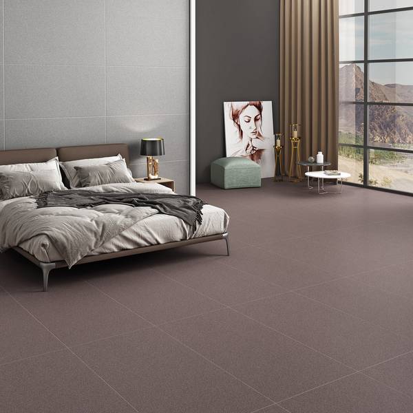 Modern Living room highlighting brown tones with porcelain tiles, creating a contemporary atmosphere.