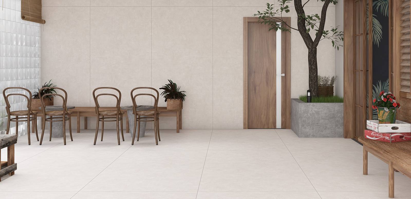 Modern Light Commercial highlighting grey tones with porcelain tiles, creating a warm atmosphere.