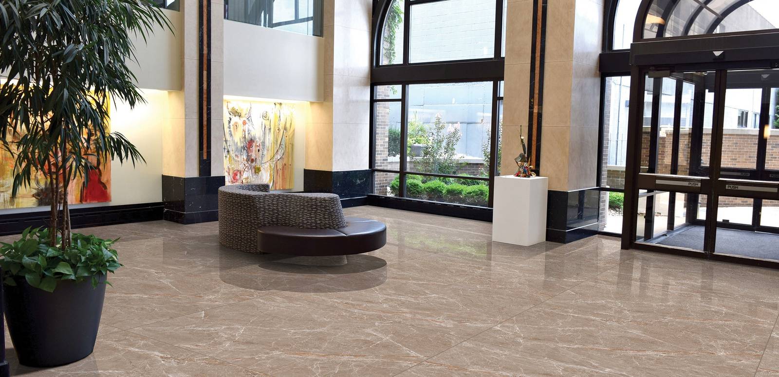 Modern Light Commercial showcasing brown tones with porcelain tiles, creating a warm atmosphere.