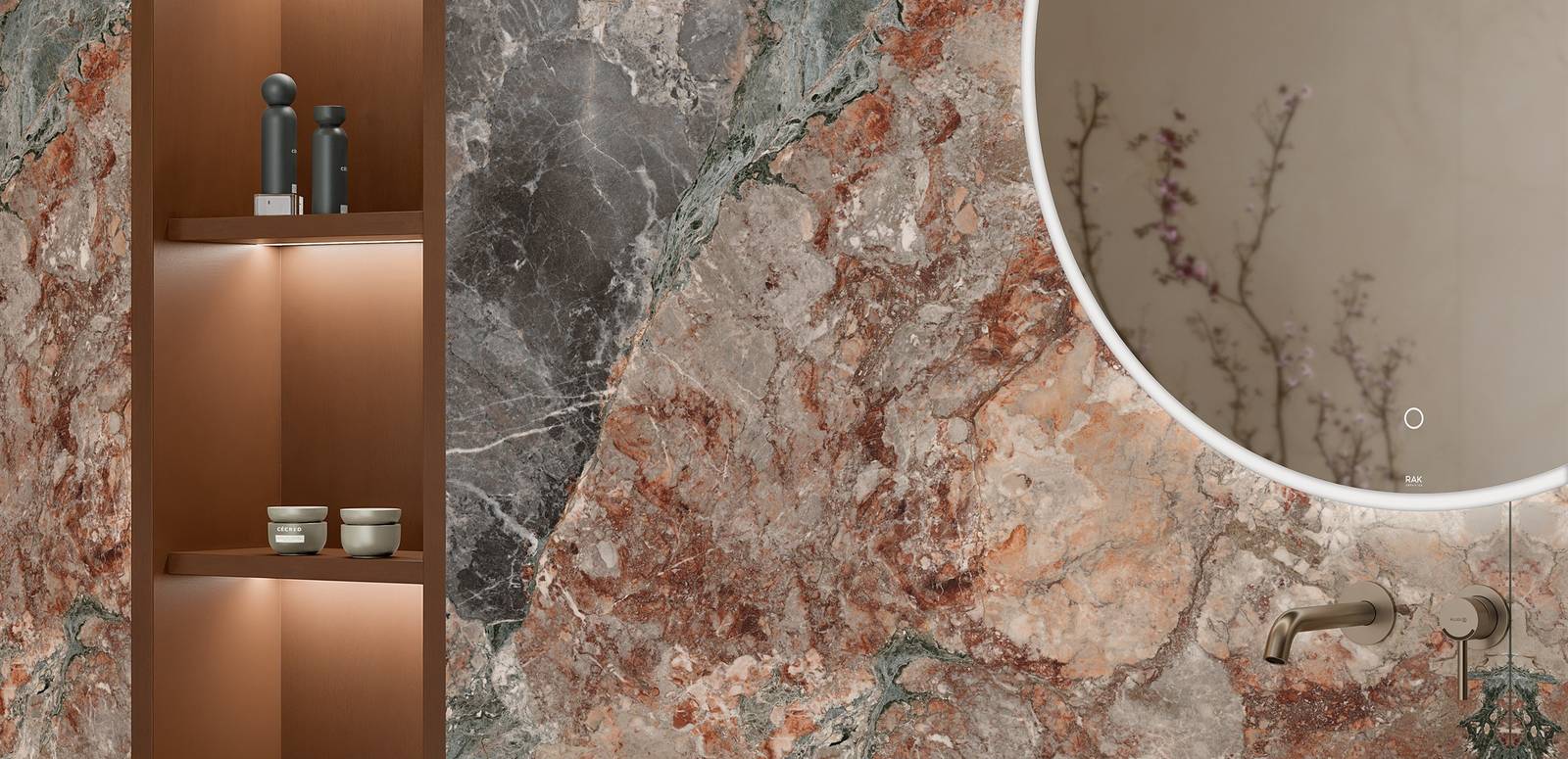 Modern Bathroom with porcelain tiles, creating a contemporary atmosphere.