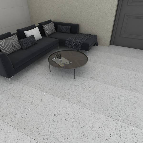 Modern Living room highlighting white tones with porcelain tiles, creating an elegant atmosphere.