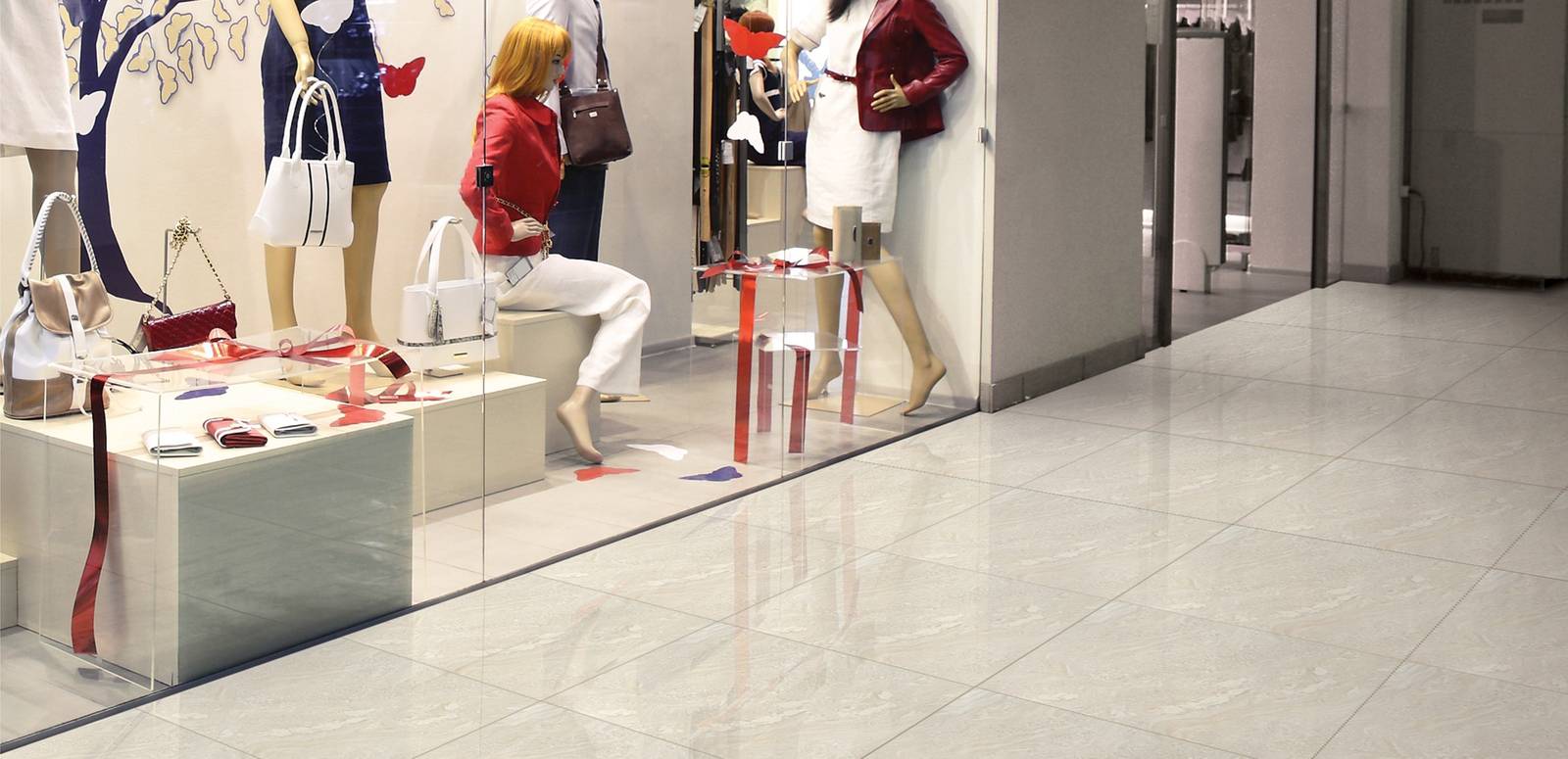 Modern Light Commercial featuring white tones with porcelain tiles, creating a warm atmosphere.