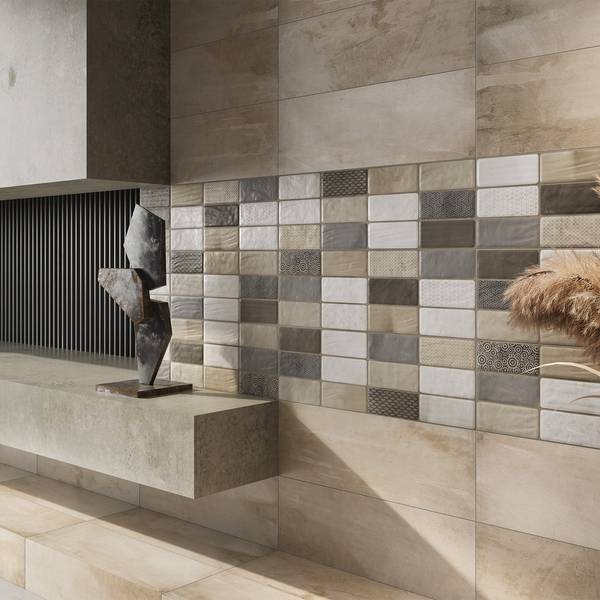 Modern Bathroom highlighting beige tones with porcelain tiles, creating a contemporary atmosphere.